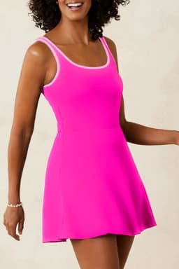 image-Rose Red Contrast Trim Neckline Active Shorts Attached One Piece Swim Dress