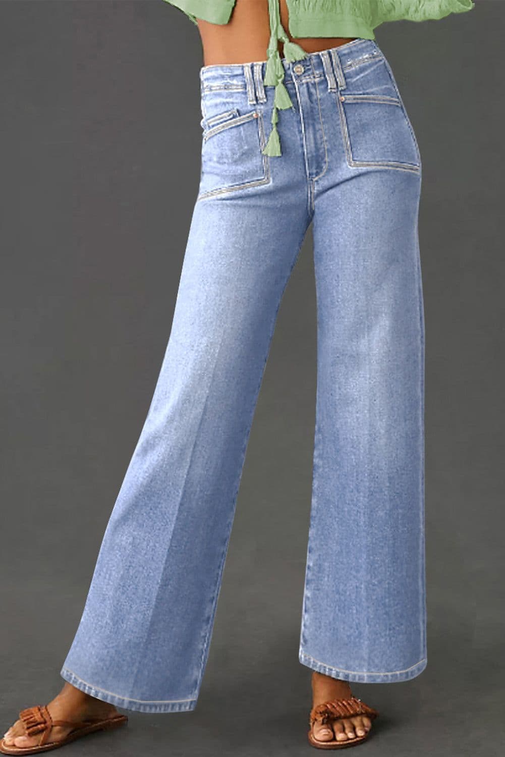 image-Beau Blue Loose Straight Leg Cropped Jeans