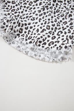 image-White Leopard Frayed Hem Denim Shorts