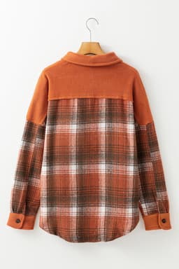 image-Khaki Plaid Pattern Shacket with Flap Pockets