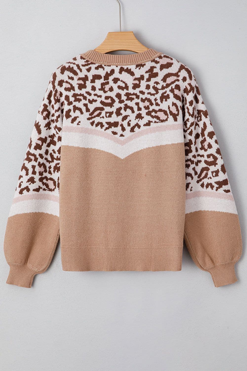 image-Straw Yellow Leopard Color Block Knit Sweater