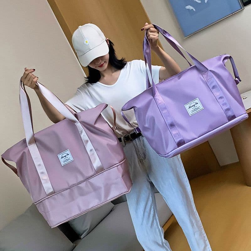image-Foldable Storage Travel Bag Waterproof Large Capacity Gym Fitness Bag Weekender Overnight For Women