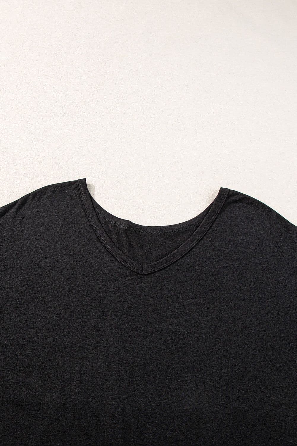 image-Black V Neck Splits Maxi T-shirt Dress, Lightweight, Breathable, S-XL