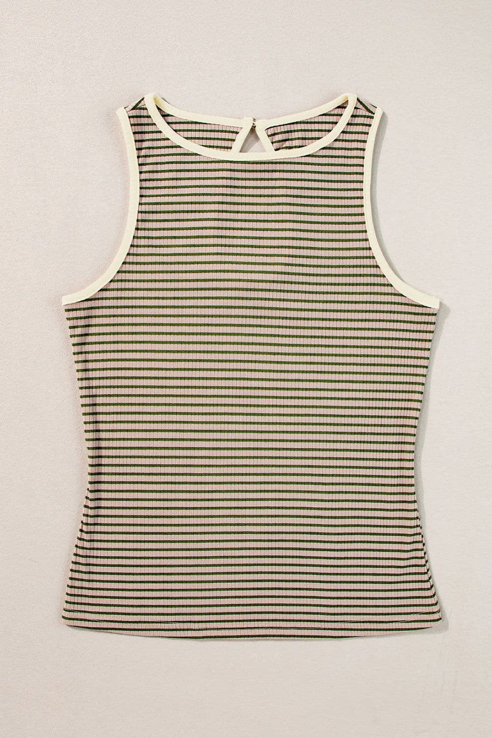 image-White Striped Print Ribbed Knit Sleeveless Top