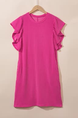 image-Black Textured Ruffled Flutter Sleeve Mini Dress
