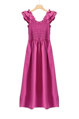 image-Rose Red Maxi Dress - Ruffled Straps, Smocked Ruched, Sizes S-XL