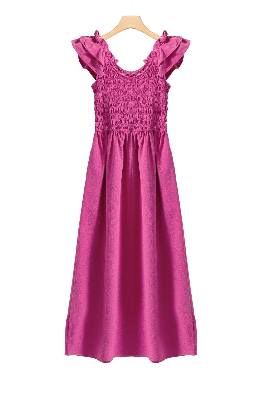 image-Rose Red Maxi Dress - Ruffled Straps, Smocked Ruched, Sizes S-XL