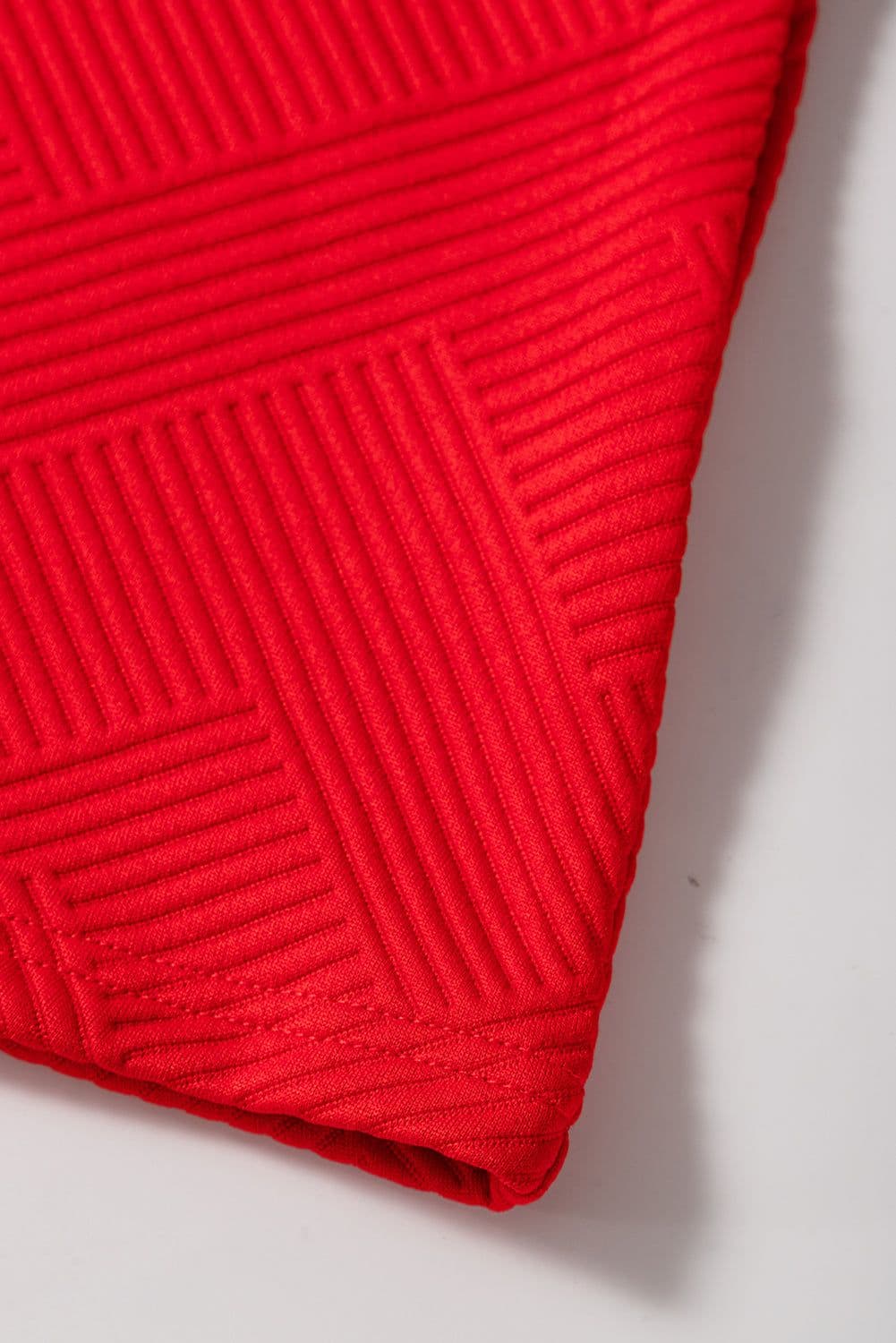 image-Fiery Red Textured Collared V Neck Puff Short Sleeve Shift Mini Dress