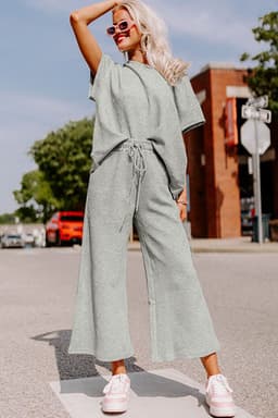 image-Strawberry Pink Textured Loose Fit T Shirt and Drawstring Pants Set