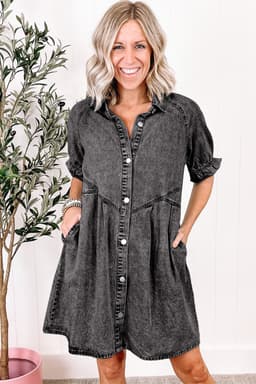 image-Beau Blue Mineral Wash Ruffled Denim Dress