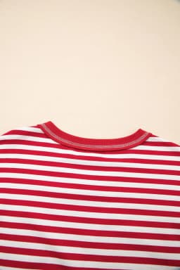 image-Red Stripe V Neck Balloon Sleeve Pullover