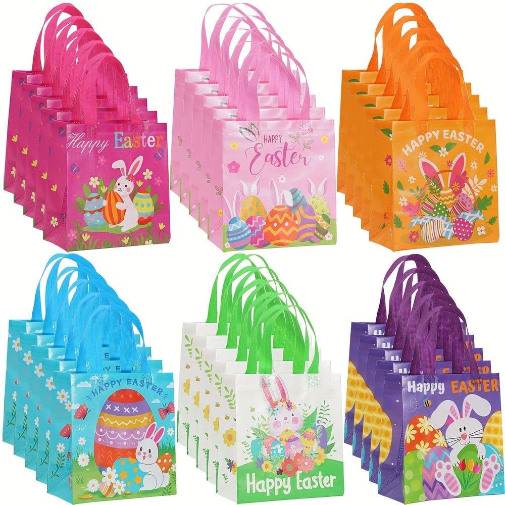 image-Easter Gift Bags Rabbit Egg Print Tote (30pcs)
