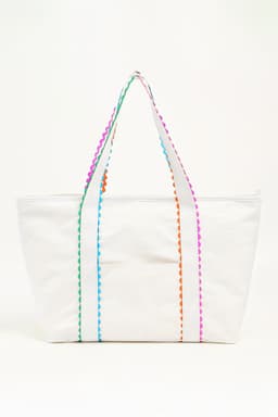image-White Canvas Tote Bag - Colorful Ricrac Detail
