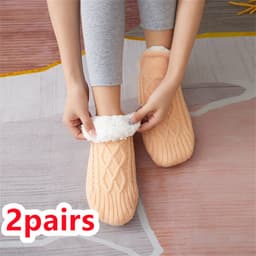 image-Winter Woolen Socks Women Thicken Warm Home Bedroom Socks Slippers Men Non-slip Foot Warmer Snow Socks Calcetines Mujer