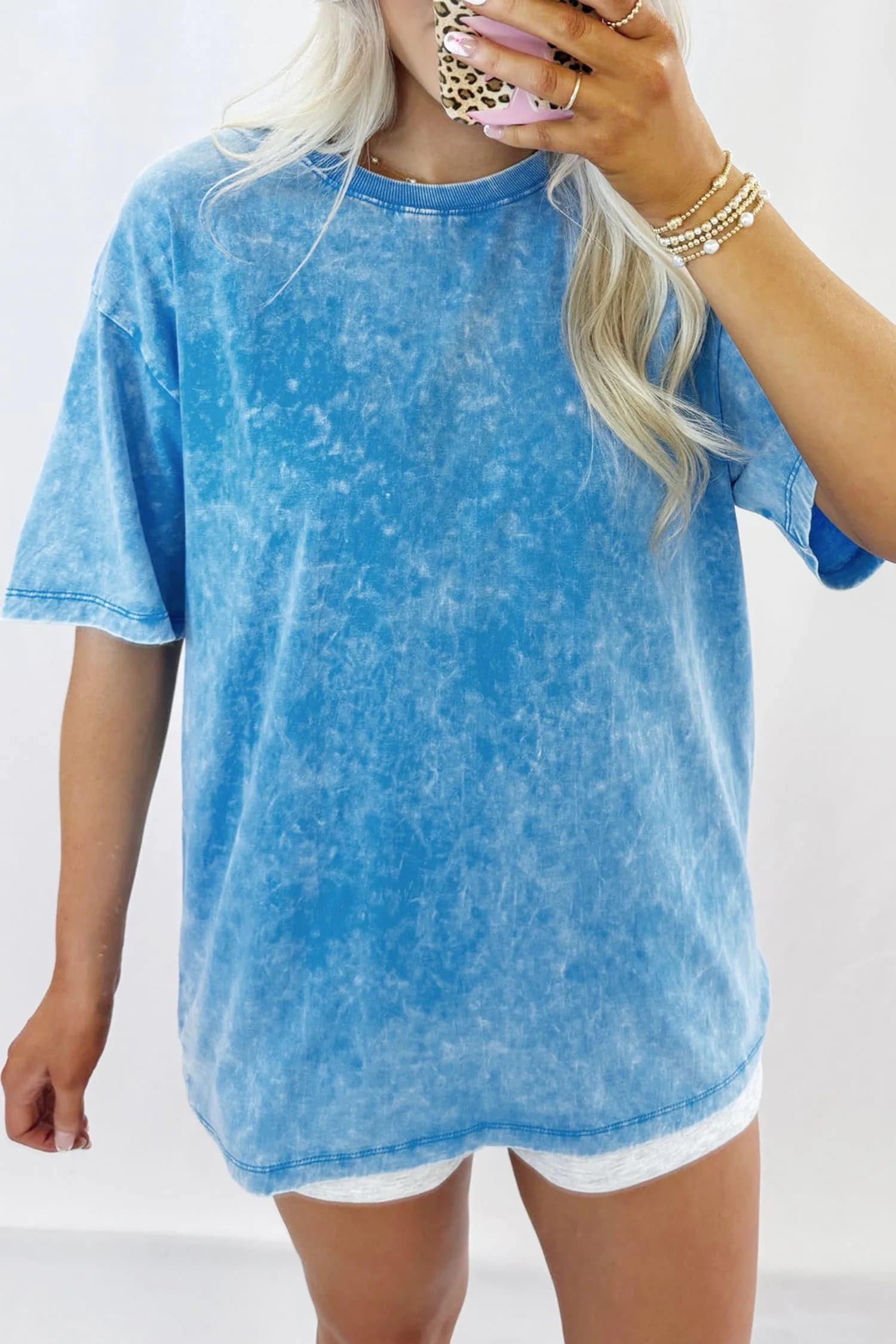 image-Blue Mineral Washed Oversized Tee
