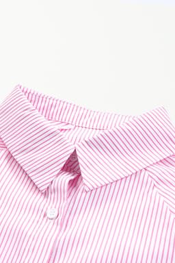 image-Sky Blue Striped Boyfriend Shirt with Pocket - Smocked Cuffs