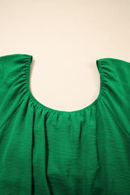 image-Dark Green Peplum Top - Ruched Waist Tied Back