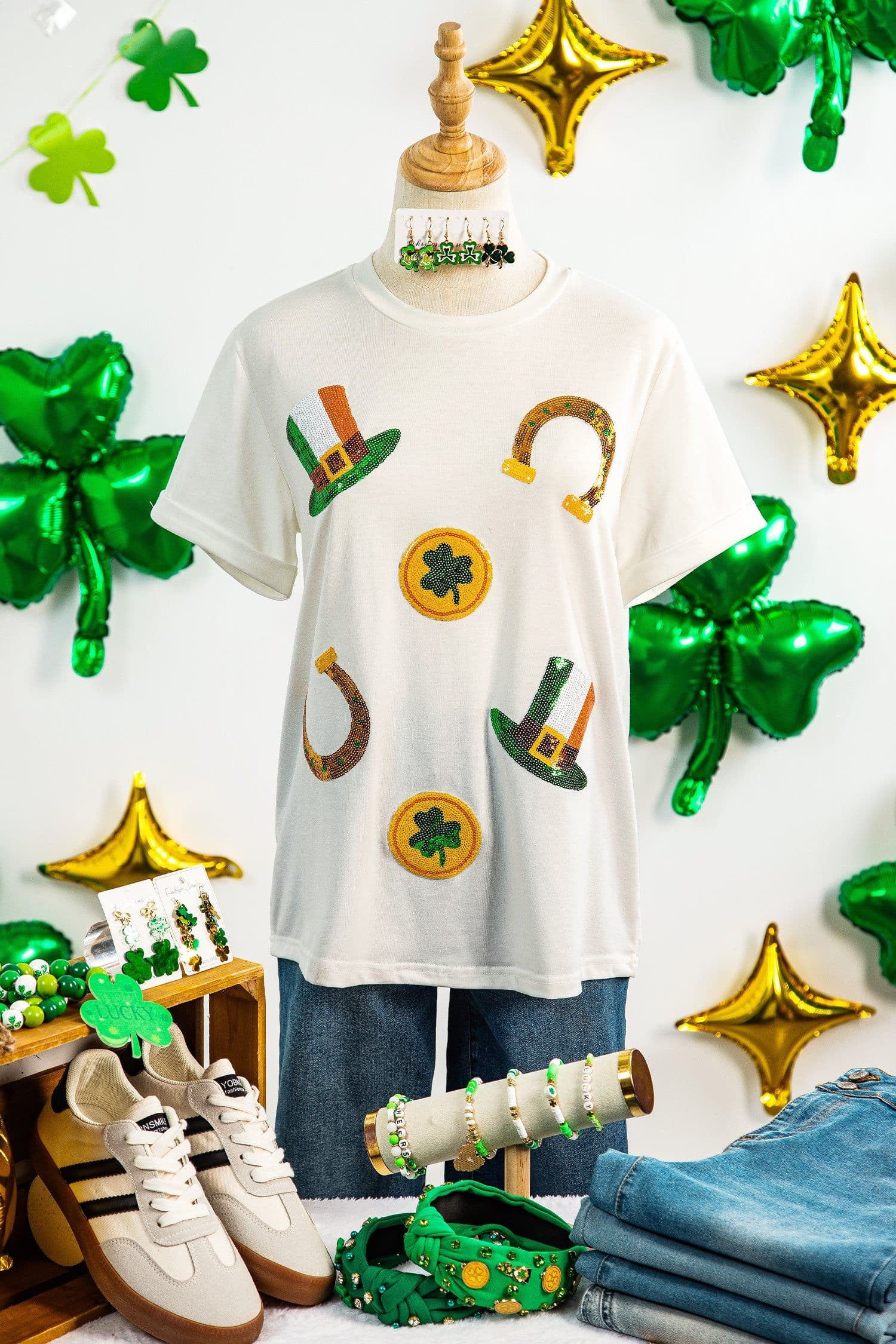 image-White St Patricks Day Sequin T-Shirt