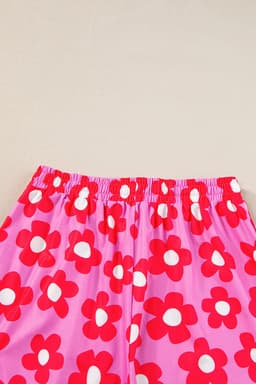 image-Green Flower Print Short Sleeve Pajamas Set