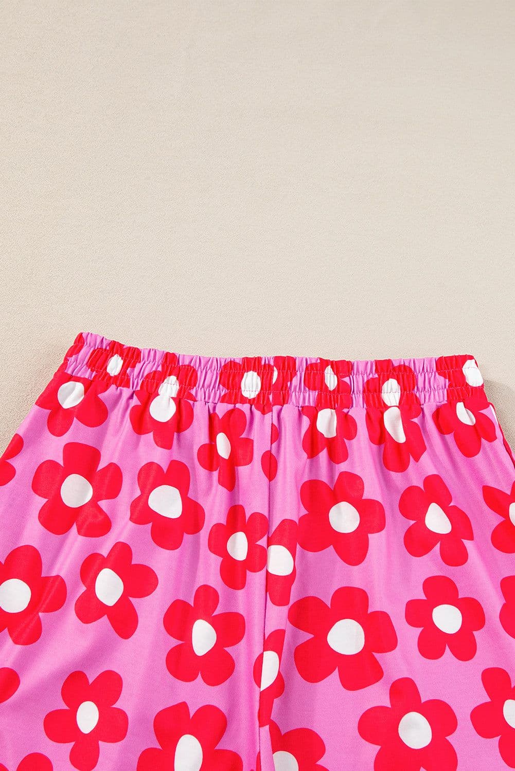 image-Green Flower Print Short Sleeve Pajamas Set