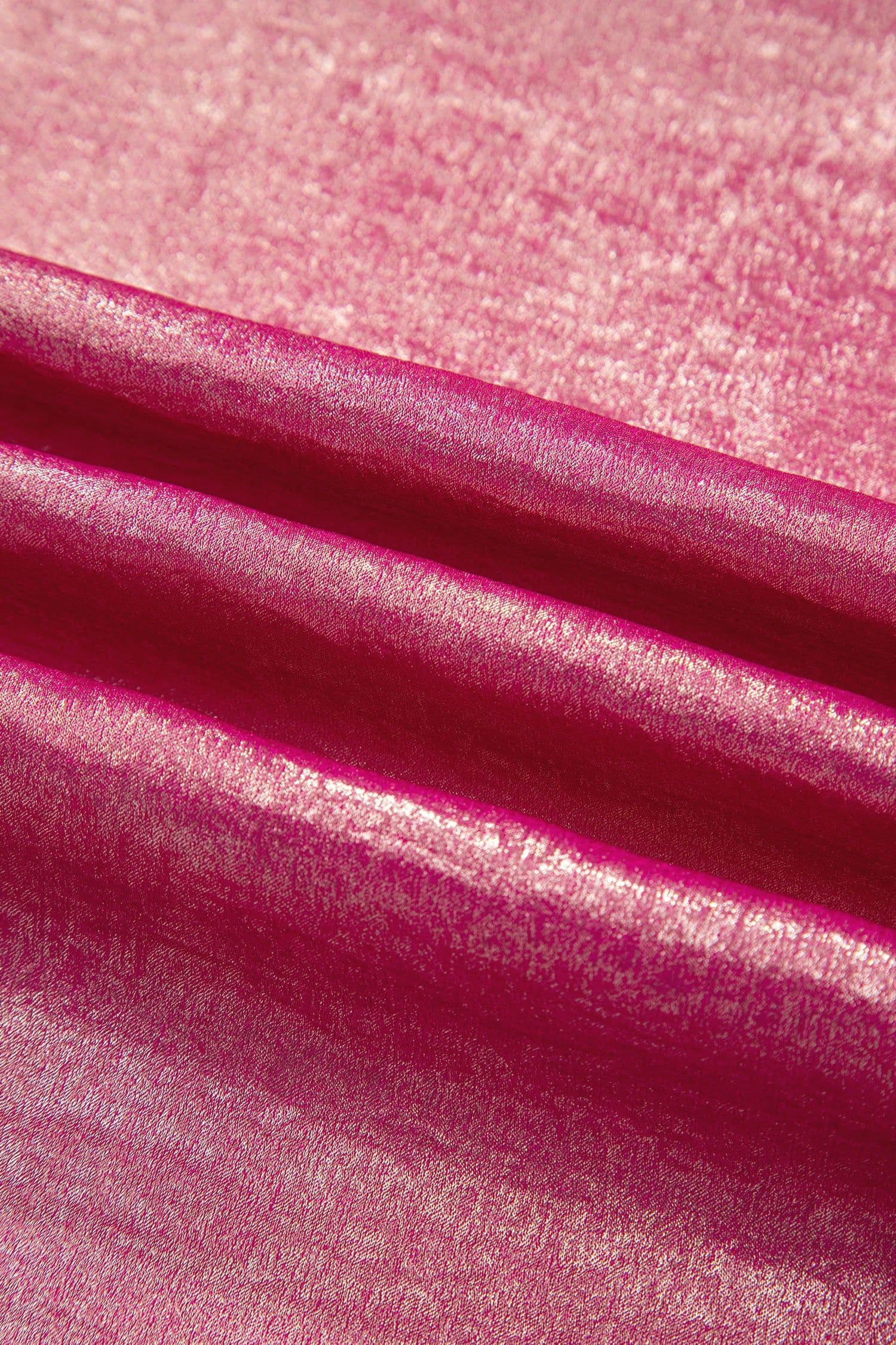 image-Bright Pink Metallic Round Neck Cap Sleeve Tee