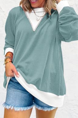 image-Peach Blossom Colorblock Drop Shoulder Loose Top