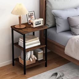 image-Retro Wooden 3-Layer Bedside Storage Rack Table