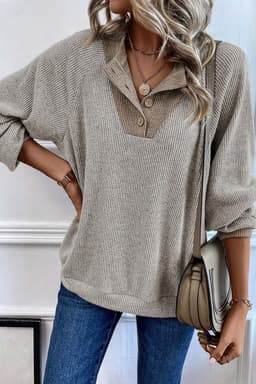 image-Jet Stream Color Contrast Ribbed Loose Fit Long Sleeve Top