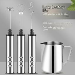 image-Handheld Wireless Milk Frother and Egg Beater - 3-Head Stainless Steel