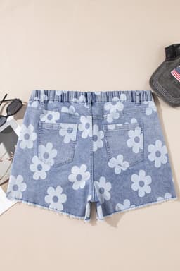 image-Ashleigh Blue Floral Denim Shorts High Waist