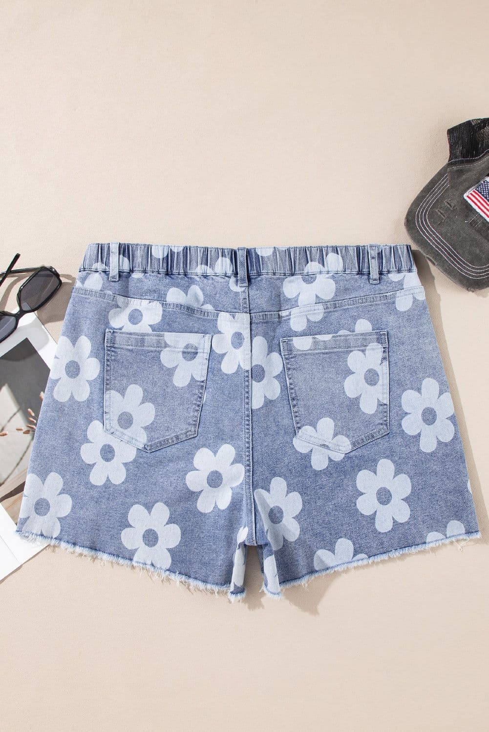 image-Ashleigh Blue Floral Denim Shorts High Waist