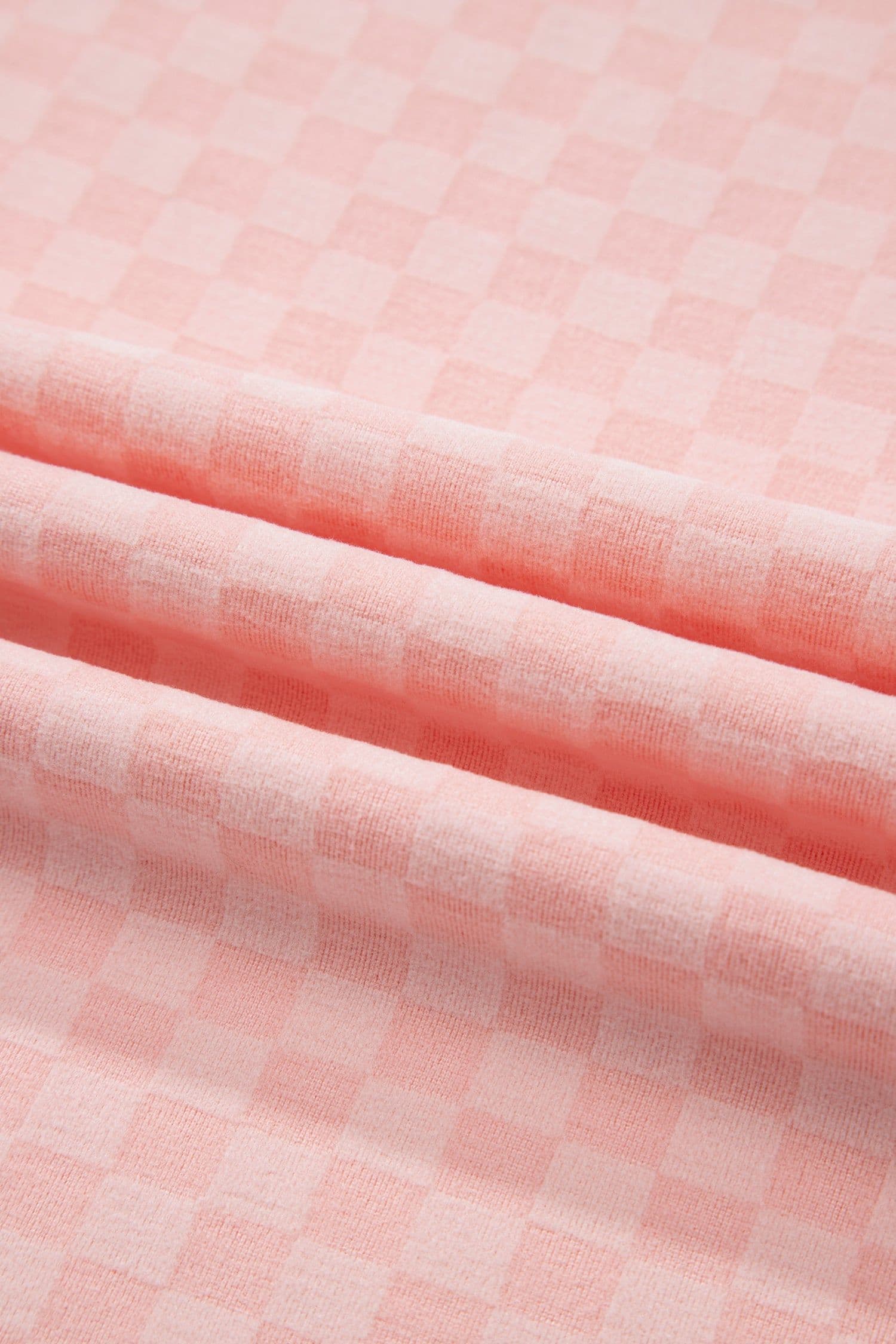 image-Pink Checkerboard Long Sleeve Pullover and Shorts Set