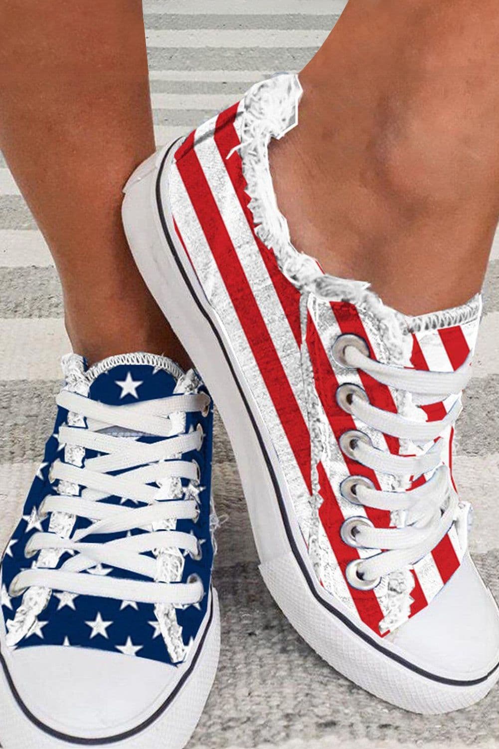 image-Blue American Flag Canvas Flat Shoes - Lace-up