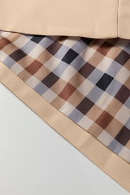 image-Parchment Plaid Liner Patchwork Single Breasted Trench Coat
