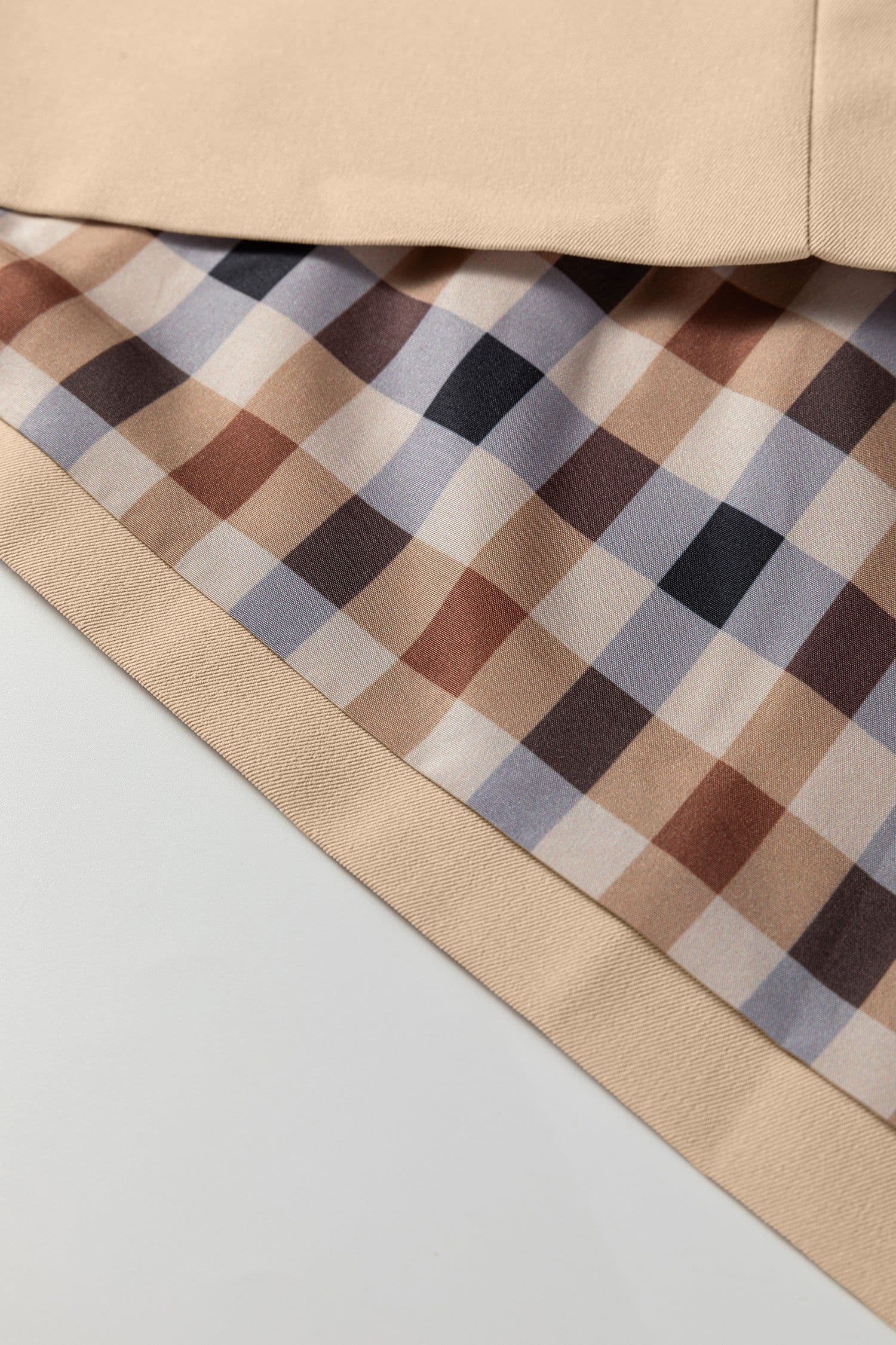image-Parchment Plaid Liner Patchwork Single Breasted Trench Coat