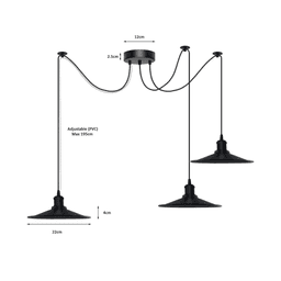 image-Black Vintage 3 Head Cone shaped shade Ceiling Pendant Light Fitting with Adjustable Cord Hanging Light Fixture
