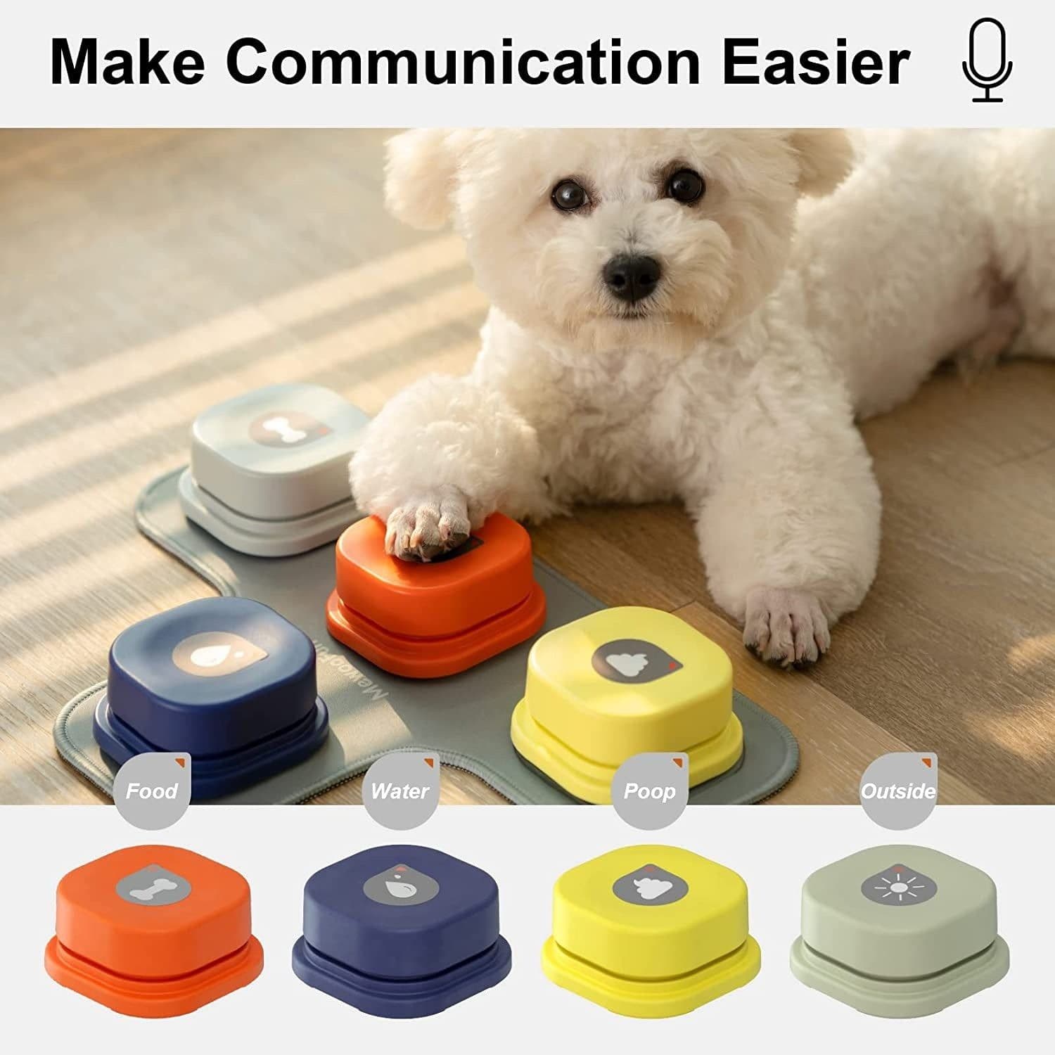 image-MEWOOFUN Dog Button Record Talking Pet Communication Vocal Training Interactive Toy Bell Ringer With Pad And Sticker Easy To Use