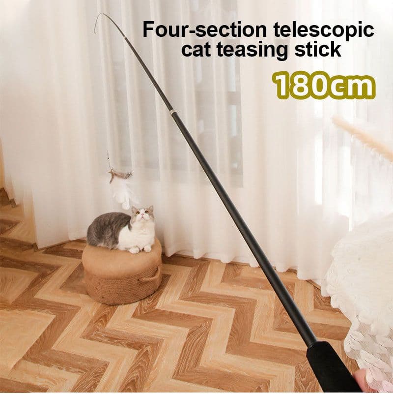 image-Pet Toy Cat-teasing Stick Extendable 180cm Rod Feather Replacement Head Adjustable Extendable Cat-teasing Stick Fishing Cat Toy