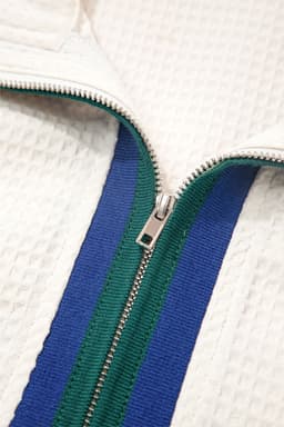 image-White Waffle Textured Contrast Polo Neck Zip up Jumper