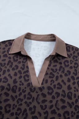 image-Brown V Neck Collar Leopard Printed 2pcs Short Set