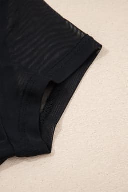 image-Black Sheer Mesh Patchwork Cap Sleeve T Shirt
