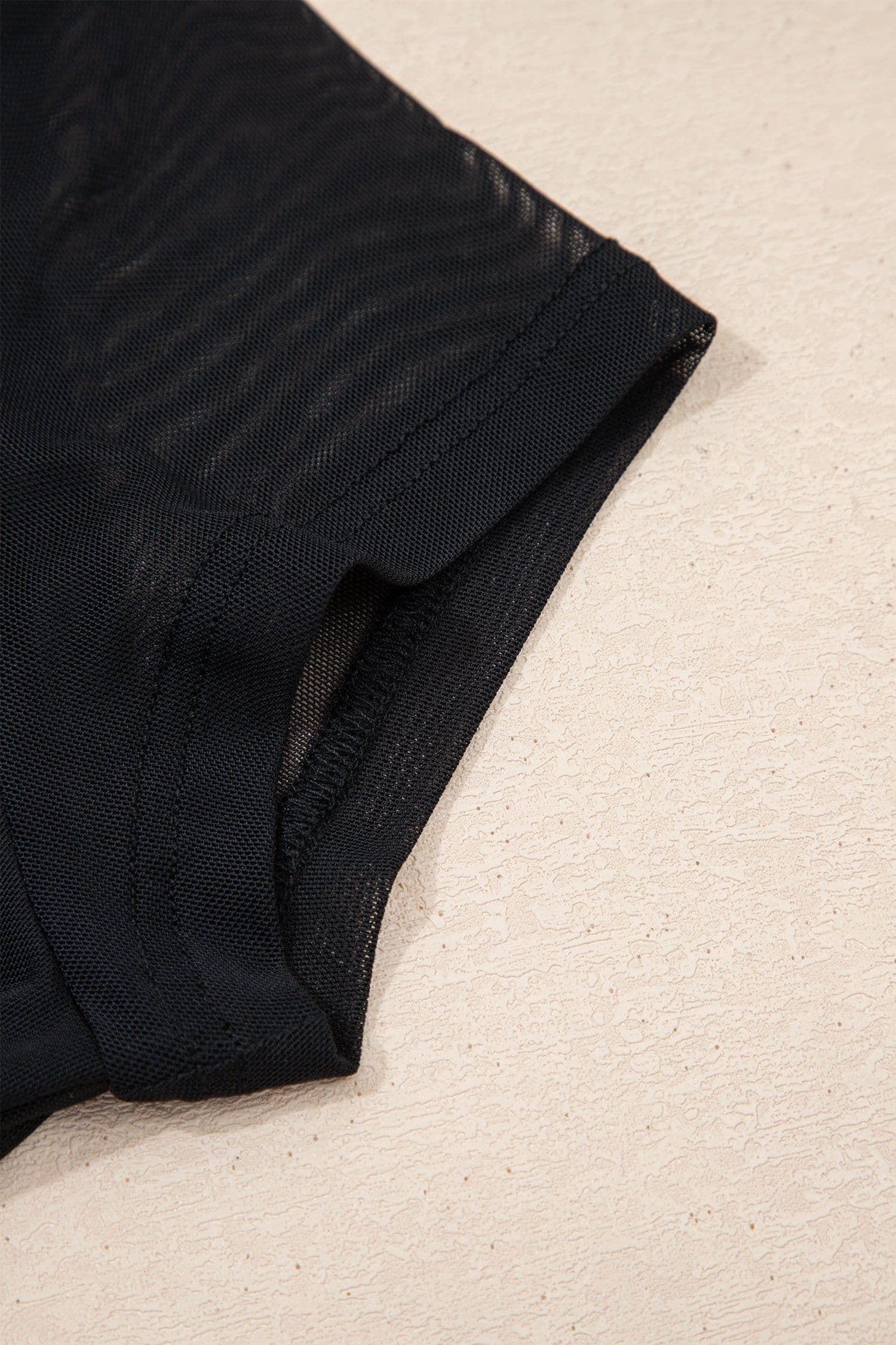 image-Black Sheer Mesh Patchwork Cap Sleeve T Shirt