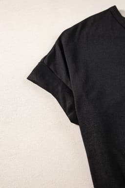 image-Black V Neck Splits Maxi T-shirt Dress, Lightweight, Breathable, S-XL