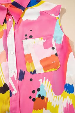 image-Multicolour Abstract Print Collared Cap Sleeve Shirt