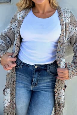 image-Brown Confetti Dot Checkered Cardigan Pockets