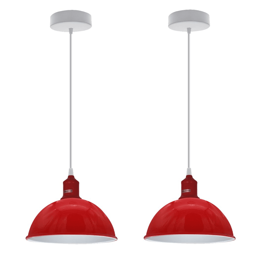 image-2Pack Dome Shaped Red Loft Style Sturdy Metal Lamp Shade Pendant Lights 21cm Bottom Spray Painted Finish Inner White