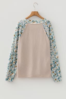image-Parchment Twist Ribbed Floral Patchwork Top