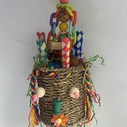 image-Large Parrot Halloween Shaped Chew Nut Colored Paper Grass Woven Puzzle Bird Toy