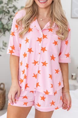 image-Pink Stars Bamboo Pajama Set - Short Sleeve