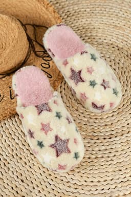 image-Plush Home Slippers - Beige Star Pattern - Size Guide